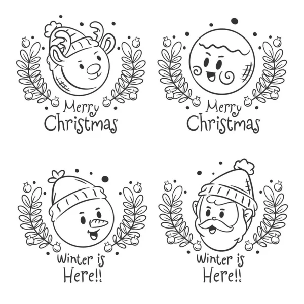Christmas Symbol Set Hand Drawn Coloring — Vettoriale Stock