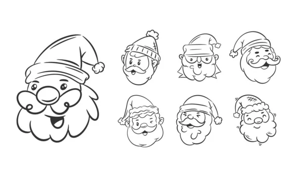 Carino Faccia Babbo Natale Cappelli Disegnato Mano Colorazione — Vettoriale Stock