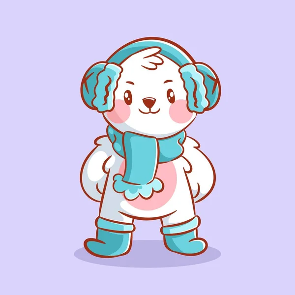 Cute Polar Bear Wearing Ear Neck Warmers — Stockvector