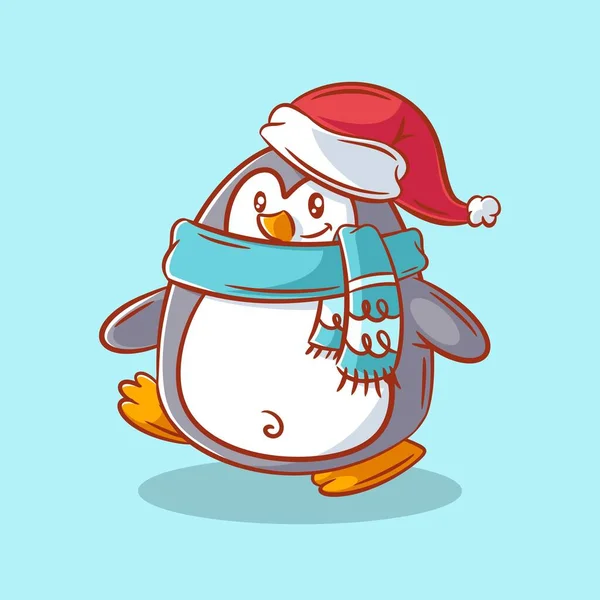 Cute Penguin Wearing Head Neck Warmers — Image vectorielle