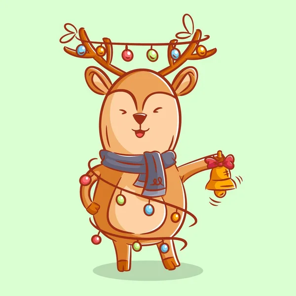首の暖かいとリンギングの鐘を身に着けてかわいい鹿 — ストックベクタ