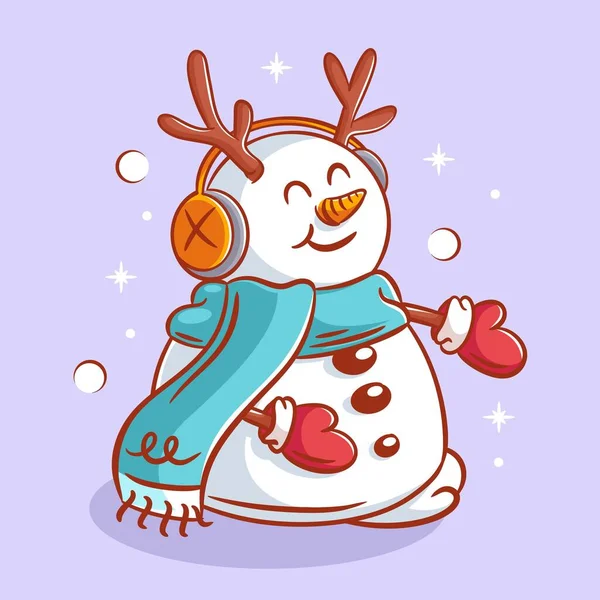 Cute Snowman Wearing Ear Neck Warmers — Vettoriale Stock