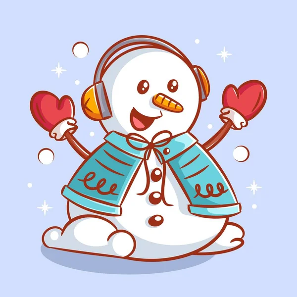 Cute Snowman Wearing Sweater Wearing Ear — Archivo Imágenes Vectoriales