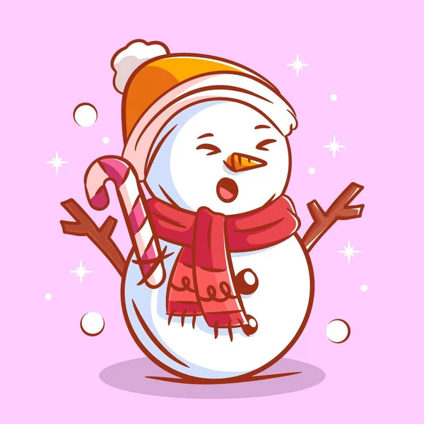 Cute Snowman Using Neck Warmer Candy — Vettoriale Stock