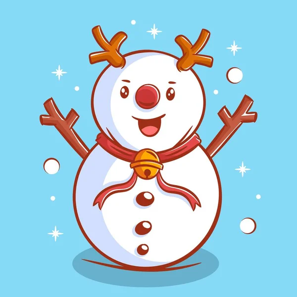 Cute Snowman Wearing Bell His Neck — Stock vektor