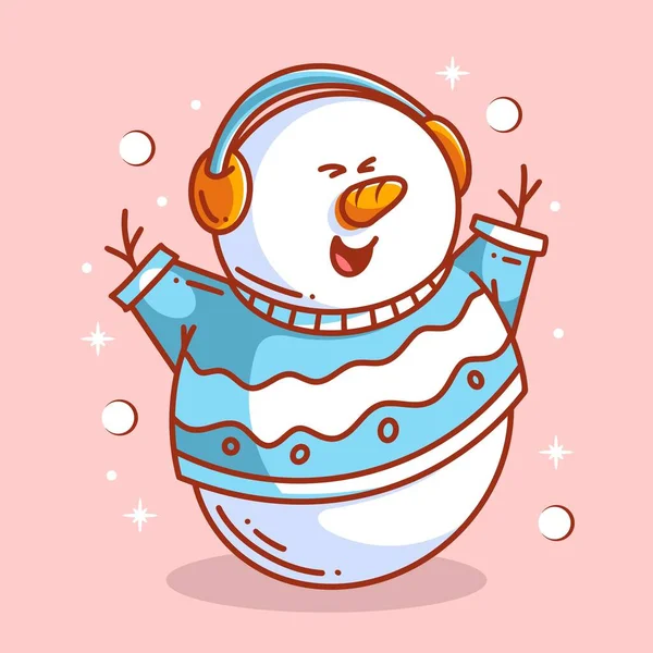 Cute Snowman Wearing Ear Warmers Clothes — Stock vektor