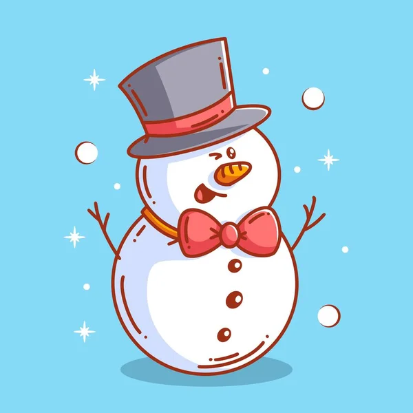 Cute Snowman Wearing Hat Bow Tie — ストックベクタ