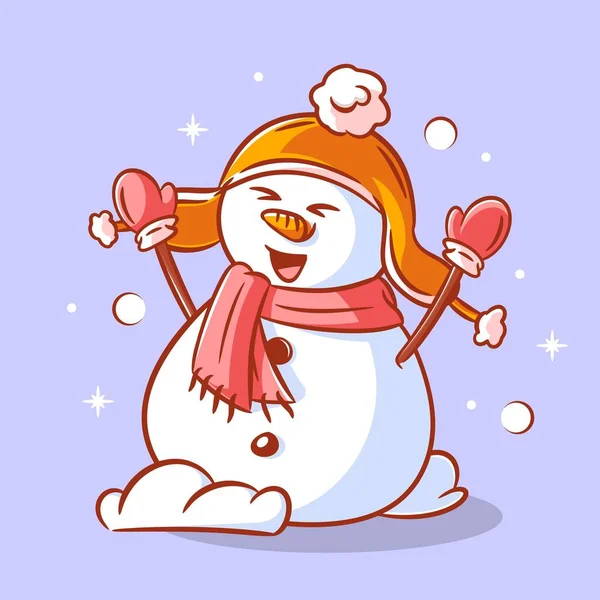 Cute Snowman Wearing Head Warmer Mittens — Image vectorielle