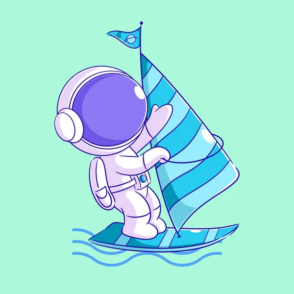 Astronot Okyanusta Rüzgar Sörfü Oynuyor — Stok Vektör