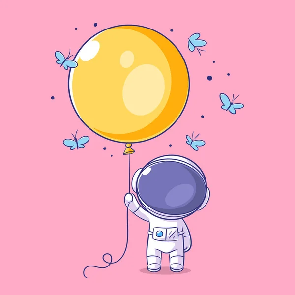 Astronot Sarı Bir Balon Taşıyor — Stok Vektör