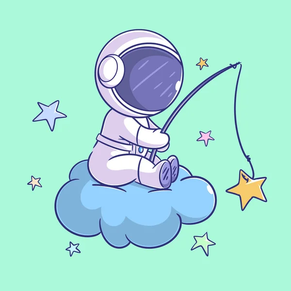 Astronauts Clouds Fishing — Stok Vektör