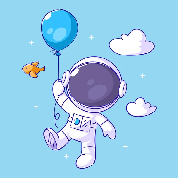 Astronaut Flies Balloons Birds — Stok Vektör