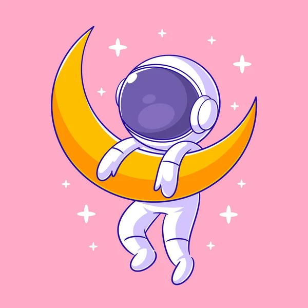 Astronaut Hanging Moon Alone — Stok Vektör