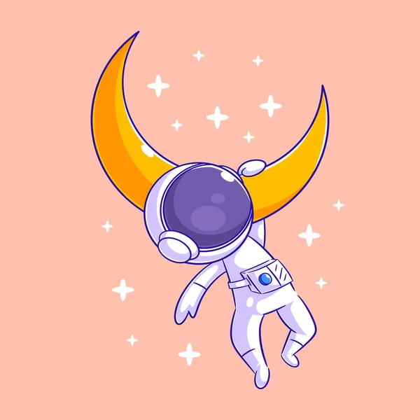 Astronaut Hanging Moon One Hand — Stok Vektör