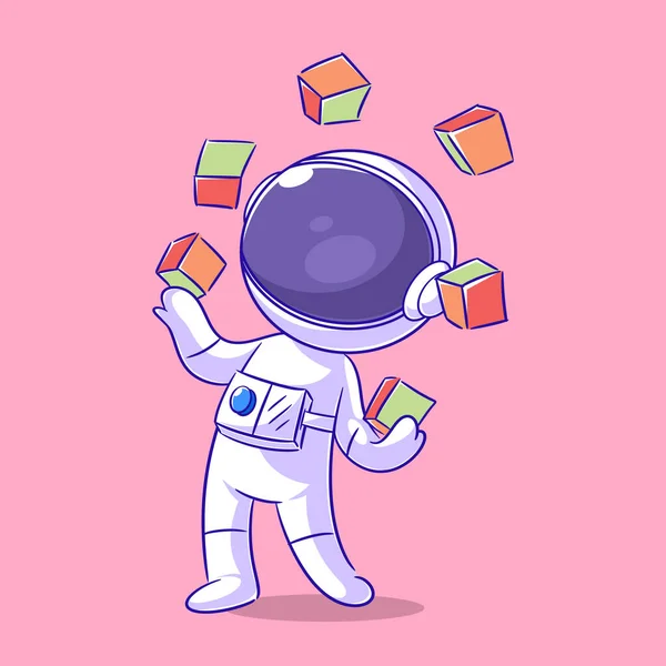 Astronaut Playing Colorful Dice Roll — Stok Vektör