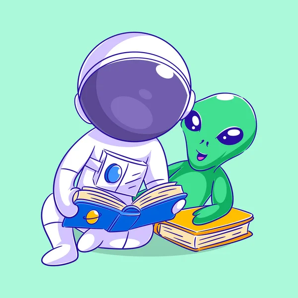Астронавт Читає Книгу Своїм Другом — стоковий вектор