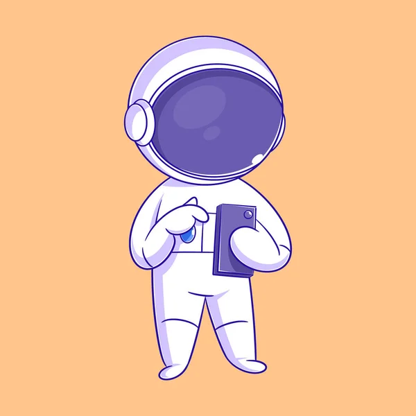 宇宙飛行士が立ってスマホで遊ぶ — ストックベクタ