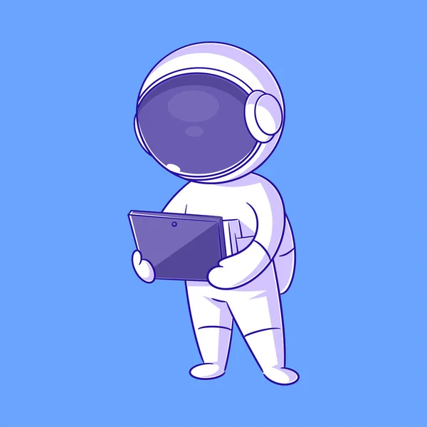 Astronaut Standing Playing Tablet — Stock Vector