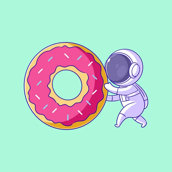 Astronauta Carregando Grande Donut — Vetor de Stock