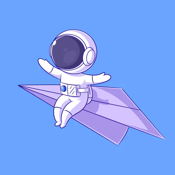 Astronaut Sitzt Papierflugzeug — Stockvektor