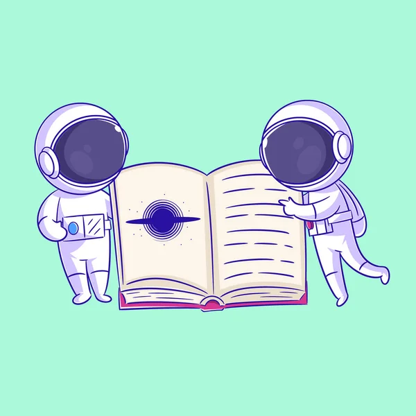 Dos Astronautas Están Leyendo Libro Juntos — Archivo Imágenes Vectoriales