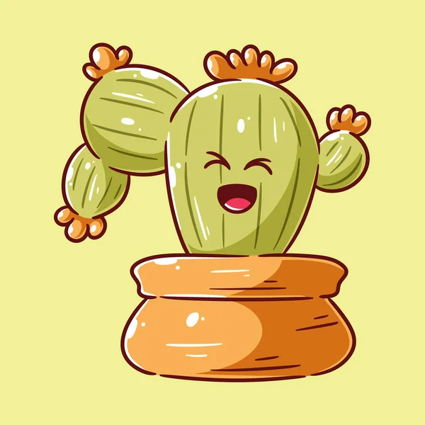 Niedlicher Kaktus Mit Fröhlich Lachendem Gesichtsausdruck — Stockvektor