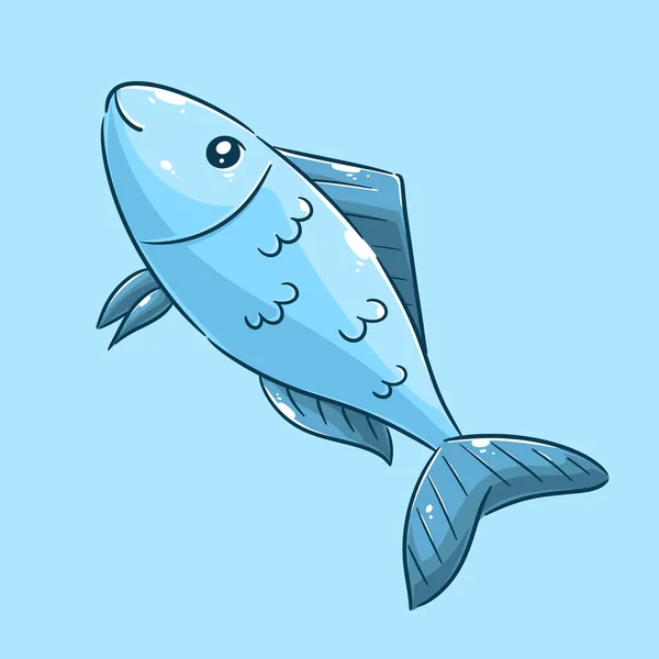 Hand Drawn Cute Blue Fish Design — Stock Vector