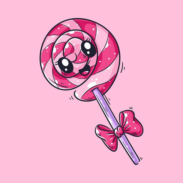 Cute Lollipop Candy Smiling Cartoon Vector — Stock Vector