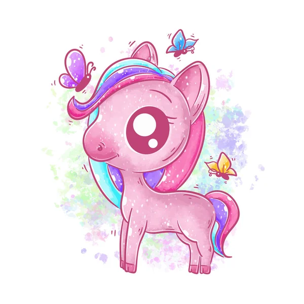 Cute Unicorn Playing Butterfly Cartoon Vector — Stock Vector