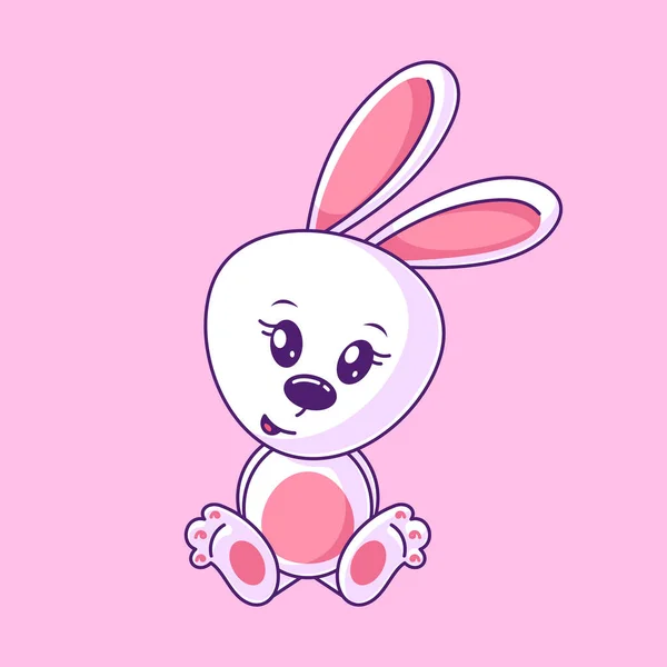 Çizgi Film Tarzında Oturan Sevimli Tavşan Bebek — Stok Vektör