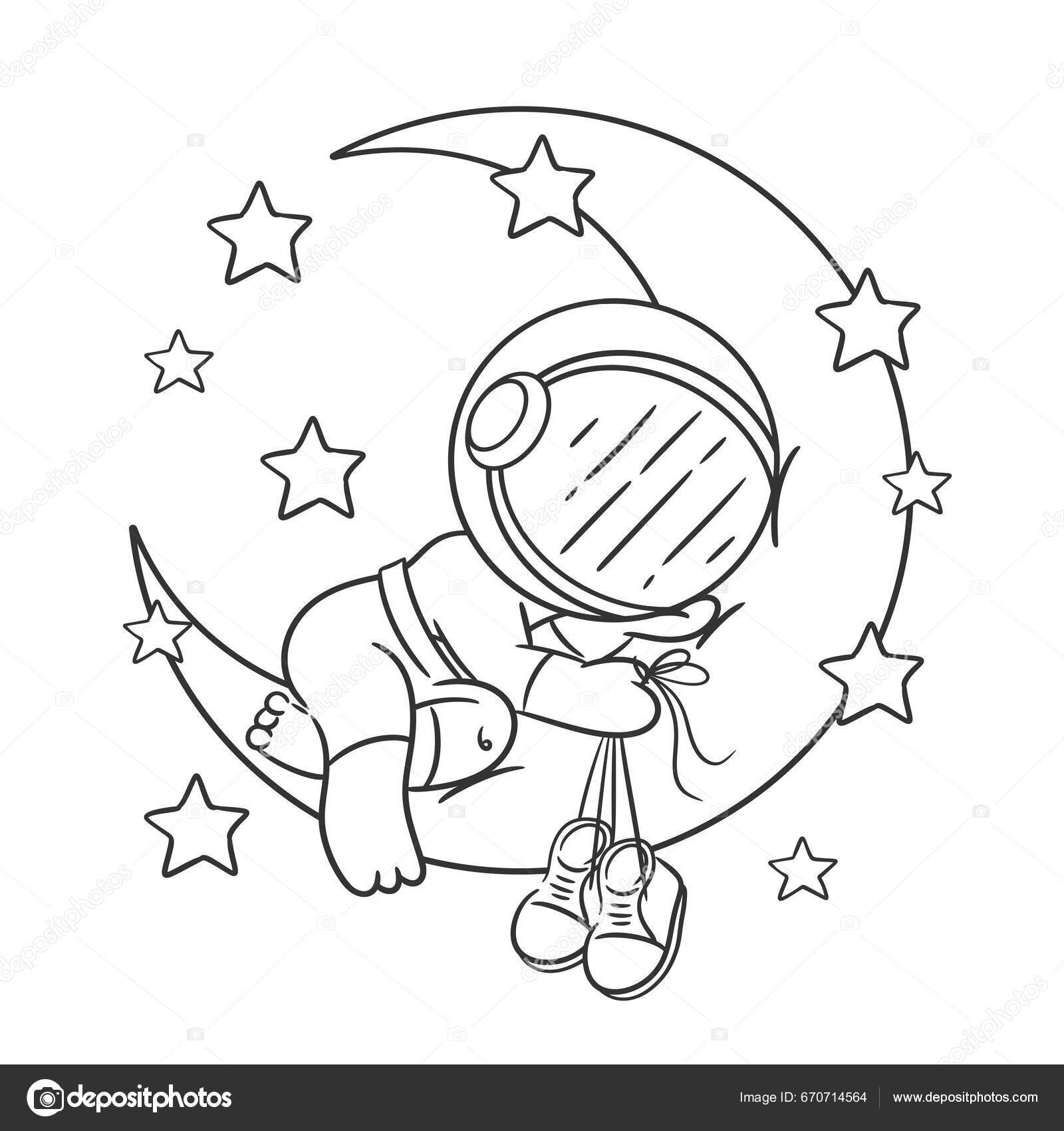 Astronot Berada Bulan Dan Tidur Untuk Mewarnai Vektor Stok oleh