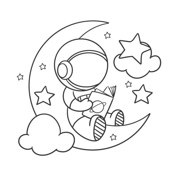 Astronot Boyama Için Ayda Bir Kitap Okuyor — Stok Vektör