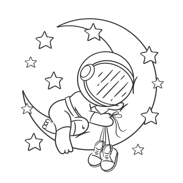 Los Astronautas Están Luna Durmiendo Para Colorear — Vector de stock