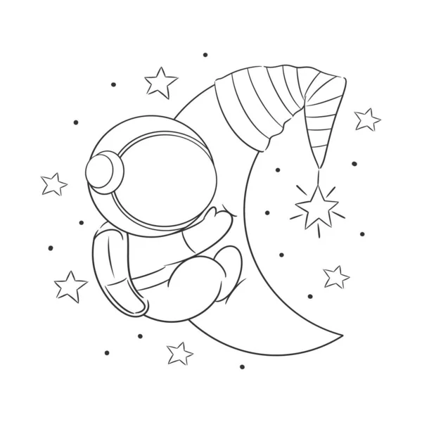 Astronot Berada Bulan Tidur Untuk Mewarnai - Stok Vektor