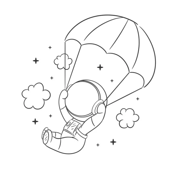 Astronot Gökyüzünde Paraşütle Paraşütle Atlıyor — Stok Vektör