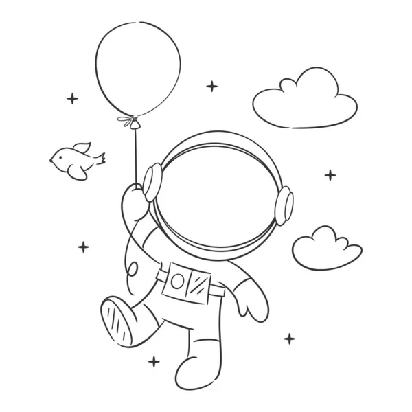 Astronaut Vliegt Met Ballonnen Vogels Kleuren — Stockvector