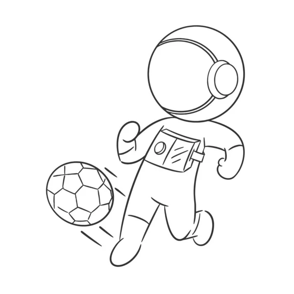 Astronauts Excited Play Football Coloring — Stock Vector