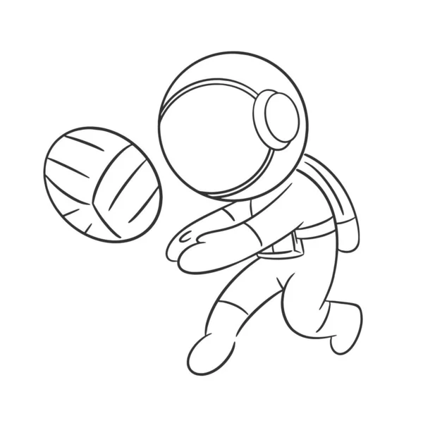 Astronauta Alto Espíritu Jugando Voleibol Para Colorear — Vector de stock