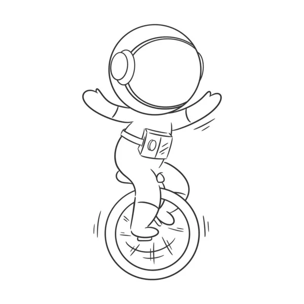 Астронавт Играет Одноколесном Велосипеде Раскраски — стоковый вектор