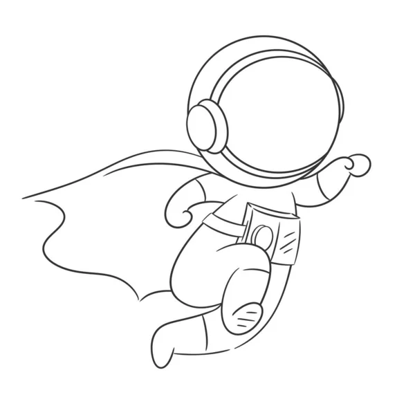 Astronauta Está Volando Usando Capa Superhéroe Para Colorear — Vector de stock