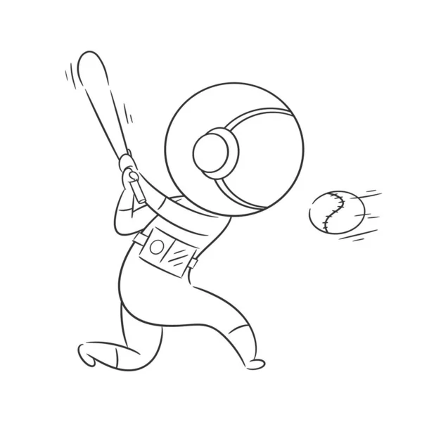 Астронавты Хорошо Играют Бейсбол Окраски — стоковый вектор