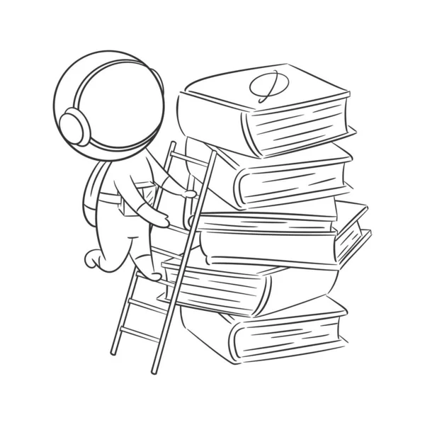 宇航员正在爬楼梯 寻找着色书籍 — 图库矢量图片