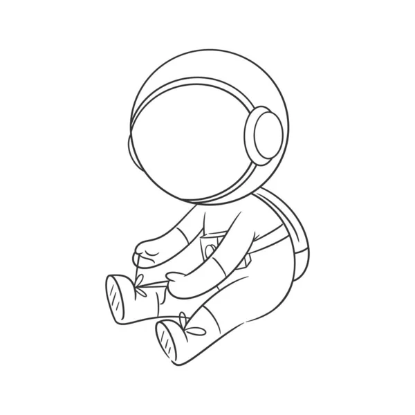 Astronauta Sentado Arreglando Sus Cordones Para Colorear — Vector de stock