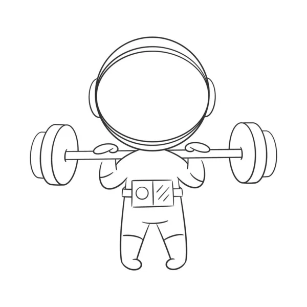 Astronauts Very Well Weightlifting Coloring — Stock Vector