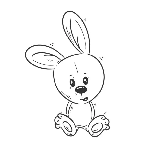 Cute Bunny Doll Sitting Cartoon Style Vector Coloring — Stock Vector
