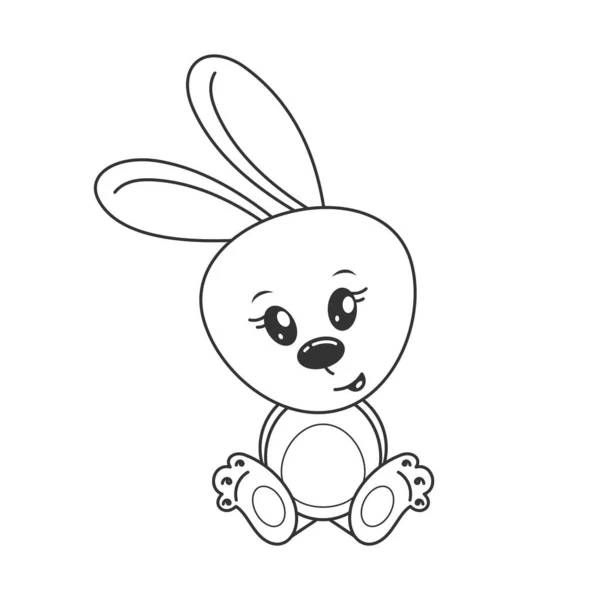 Cute Bunny Doll Sitting Cartoon Style Coloring — Stock Vector