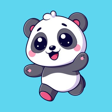 Şirin panda koşuyor ve el sallıyor