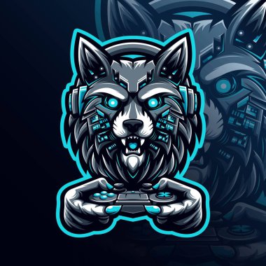 Kurt maskotu esport illüstrasyon v3