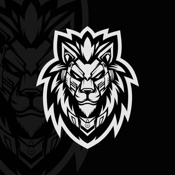 Иллюстрация логотипа робота Lion, черный белый