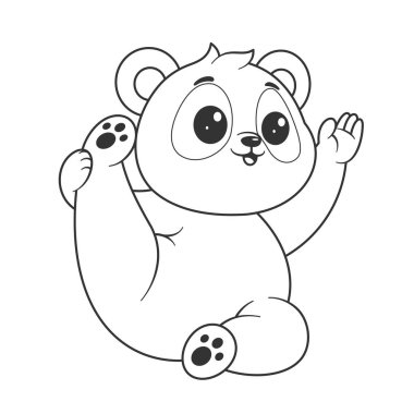 Sevimli panda boyama için yoga hareketleri yapıyor.